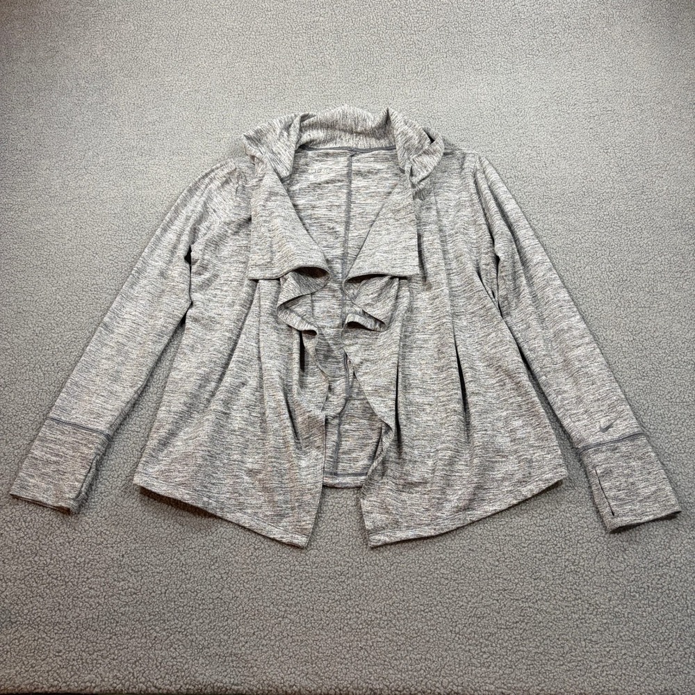 Nike Cardigan Womens Small Gray Dri-FIT CD3210-010 Ruffle Open Front Thumbhole